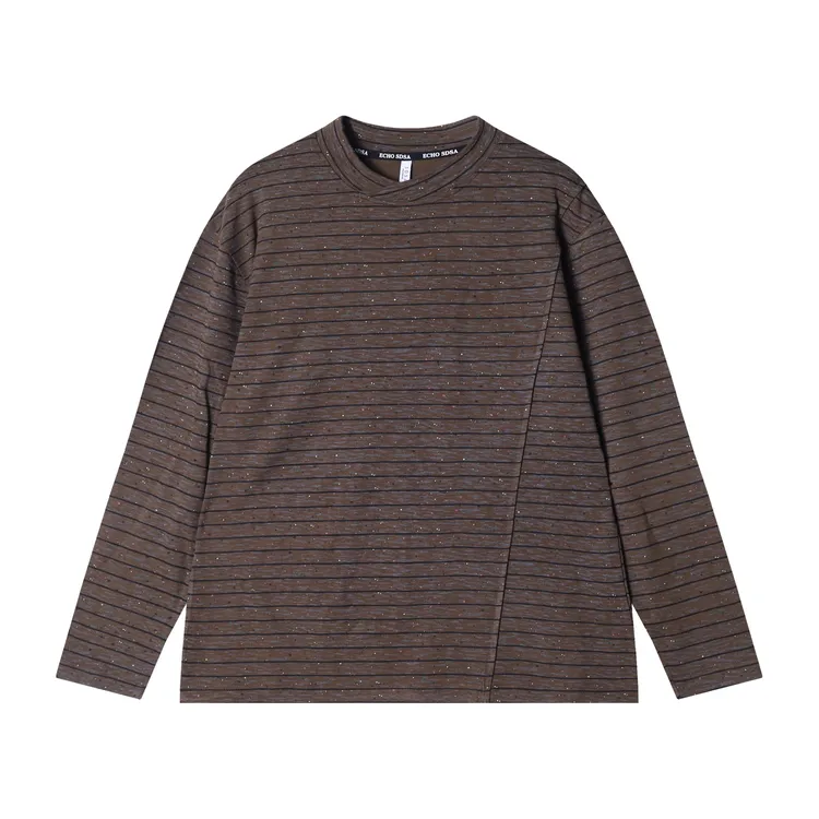 早春新款时尚个性扎染彩色泼墨条纹圆领长袖T恤小众设计百搭上衣