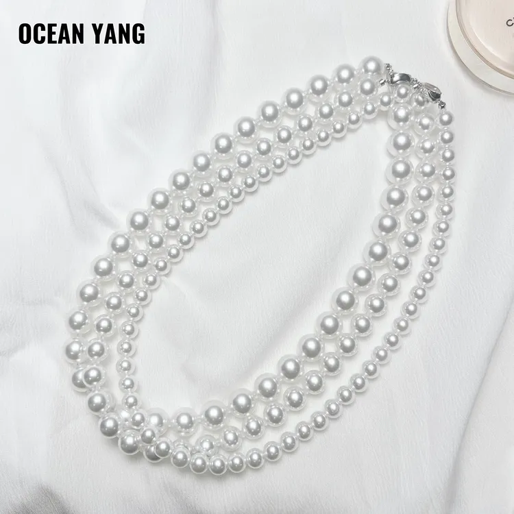 925银银制品 YyQs——S925银 6-12mm 澳白色满串项链