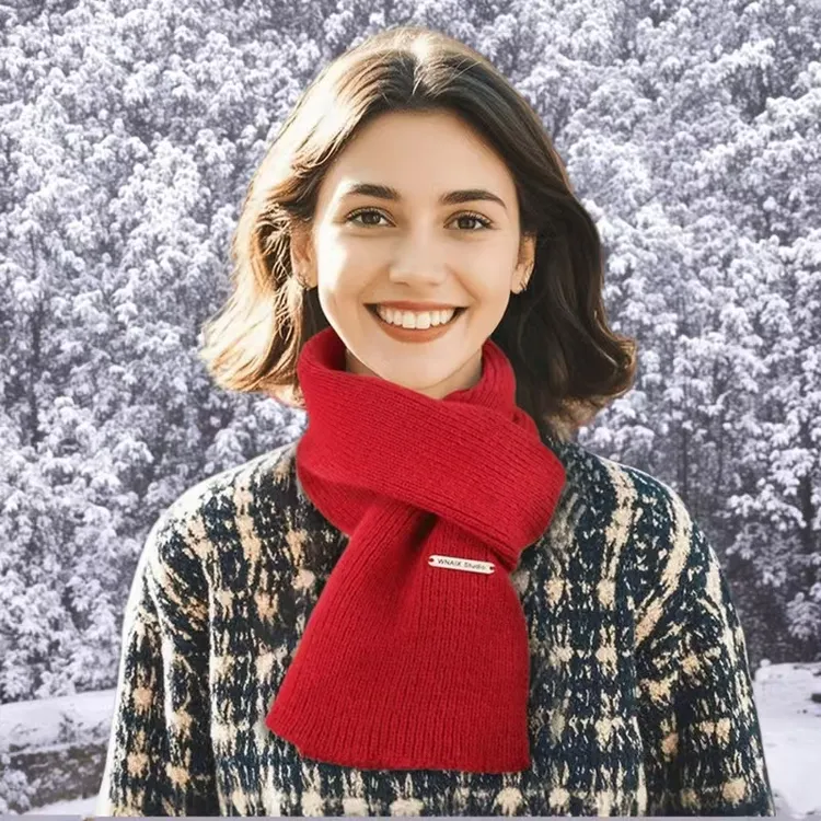 女冬季爆款韩版百搭少女粉学生情侣加厚保暖毛线针织纯色长小围巾