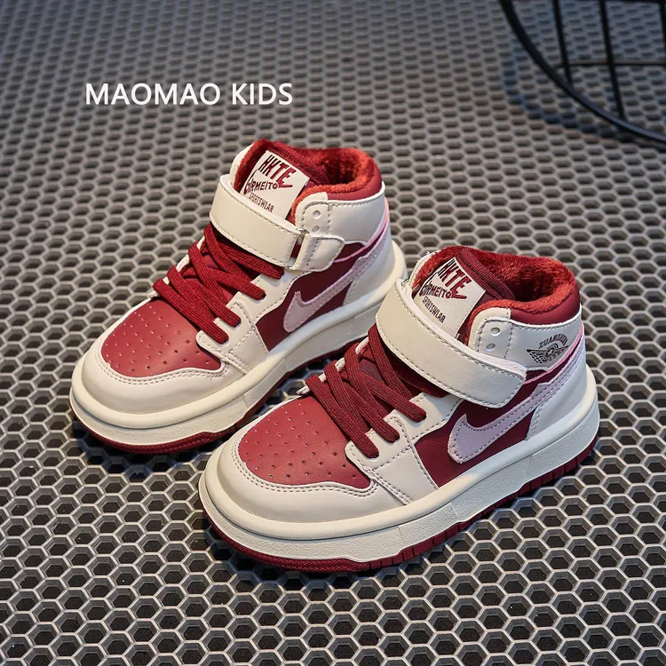 巴拉AJ酒红车厘子棉鞋儿童2025新款秋冬女童鞋运动鞋男童棉鞋加绒