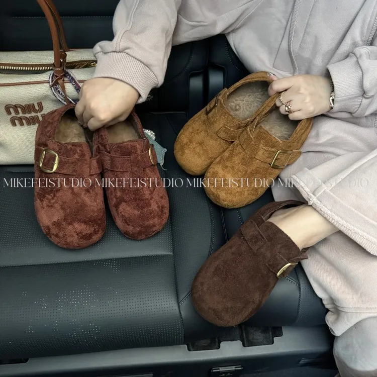 加绒保暖厚底两穿勃肯鞋女2025新款冬季复古超火内增高乐福棉鞋子