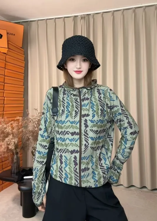 薄款拉链短外套印花夏季透气宽松型女直下摆休闲风