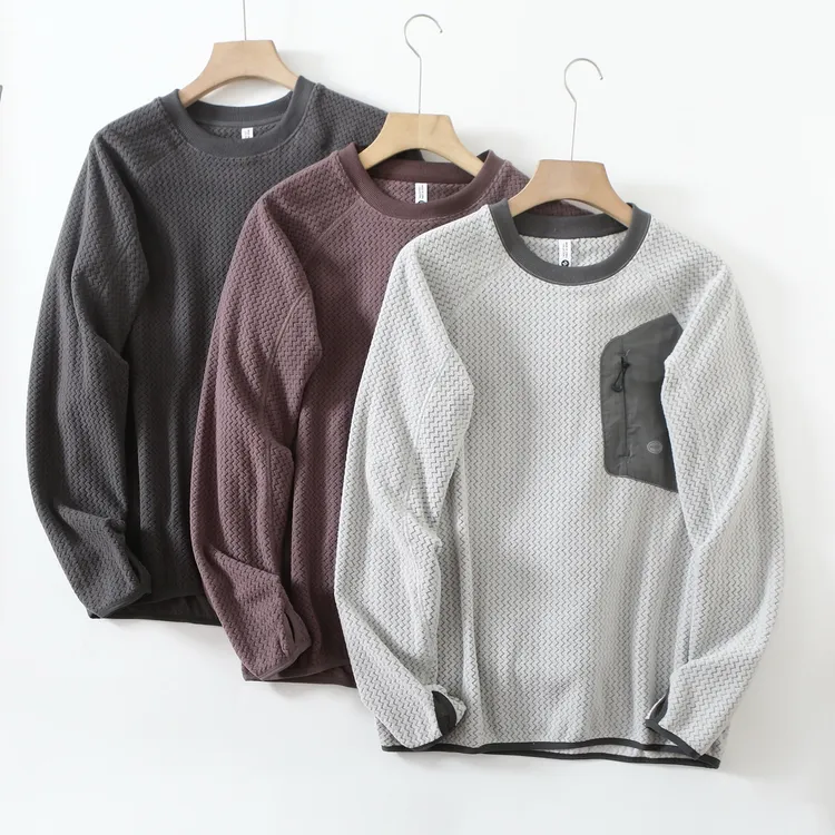 巴家平替新款户外保暖高弹水波纹长袖卫衣男圆领运动上衣2521