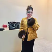 新中式国风提花圆领袖口毛毛短款时尚棉衣