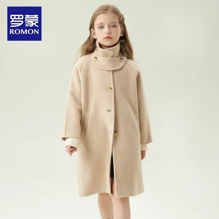 罗蒙女童装女童羊毛大衣中长款呢子外套中大童大衣女童演出服