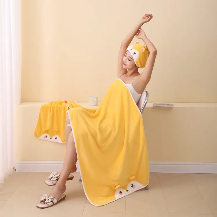 珊瑚绒刺绣卡通松鼠浴巾吸水速干柔软成人浴巾