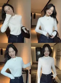 那简家「山茶炉」冬季保暖加绒加厚小立领百搭显瘦打底衫  