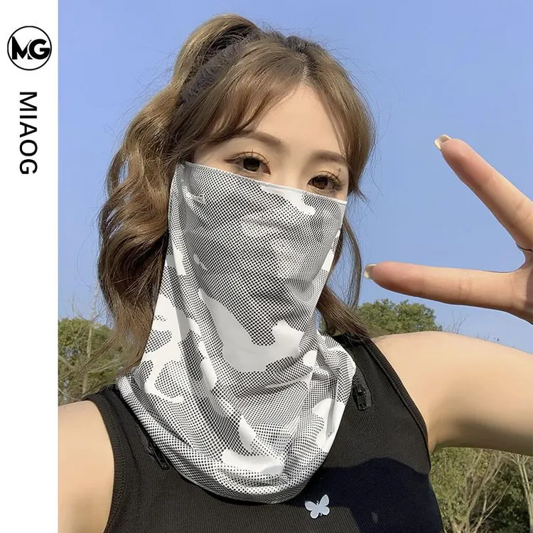 全脸防晒面罩女夏季冰丝迷彩骑车面巾挂耳开车面纱护颈遮脖子骑行
