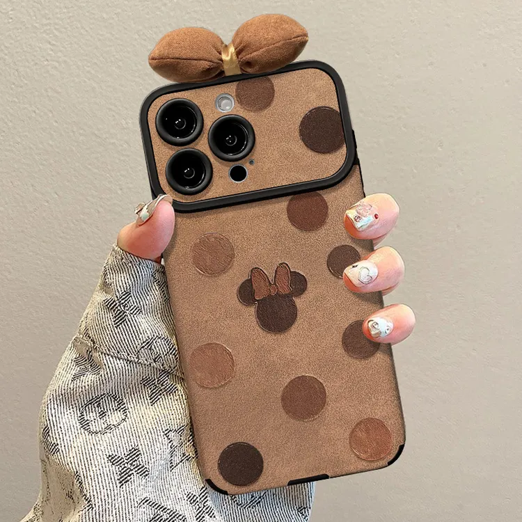 波点米奇蝴蝶结适用苹果16大视窗手机壳14promax磨毛15秋冬防摔13