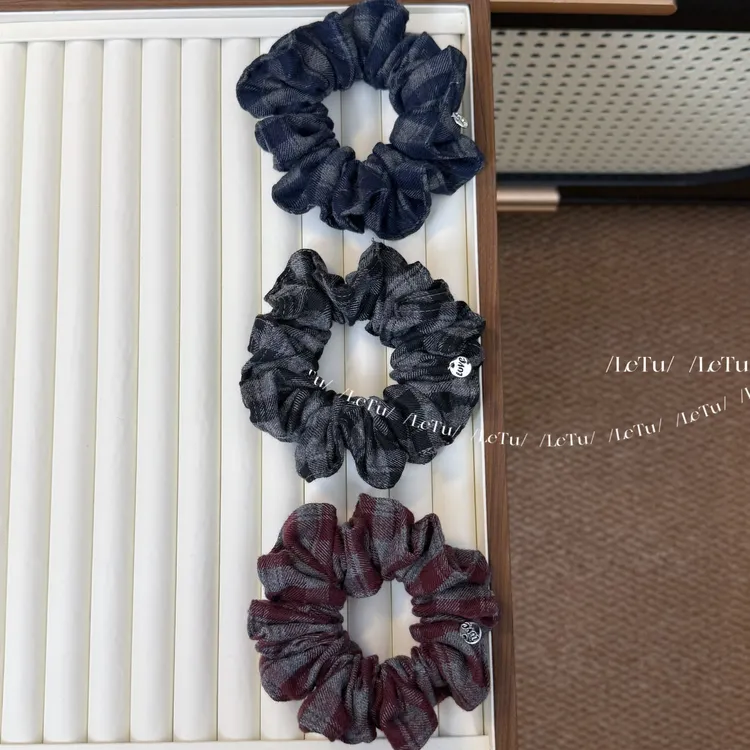 LeTu · 小银豆 格子磨毛中圈 复古韩版丸子头高马尾神器