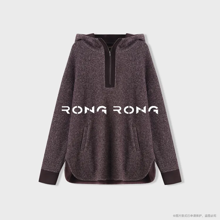 溶溶【普伦暮紫】RONGRONG 山羊绒醋酸蚕丝休闲连帽卫衣2504K804