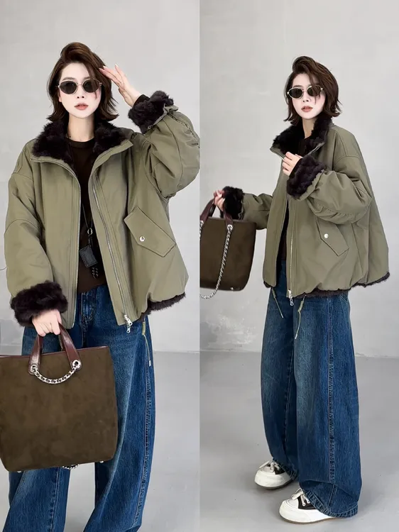 月月 2025秋冬【漫步香榭】两面穿工装平替环保毛外套 2510C6728