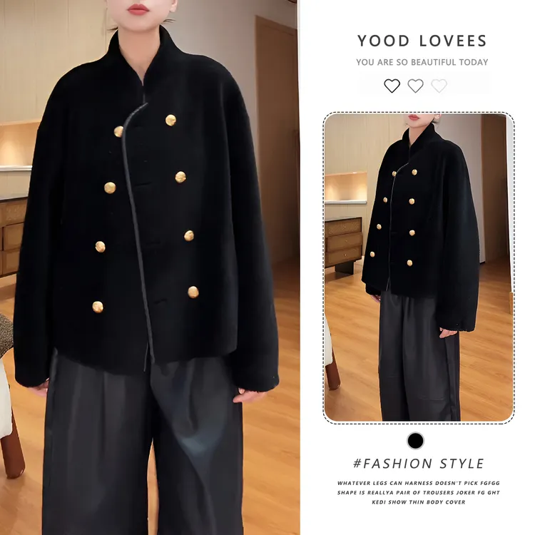 2025年冬季新款黑色短款外套女高级感时尚高级圆领长袖短外套潮