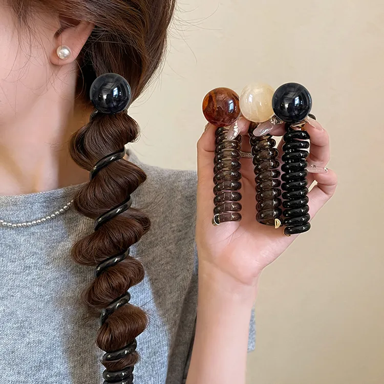 电话线发圈圆珠泡泡辫头绳女2025新款高级感发饰马尾日系编发神器