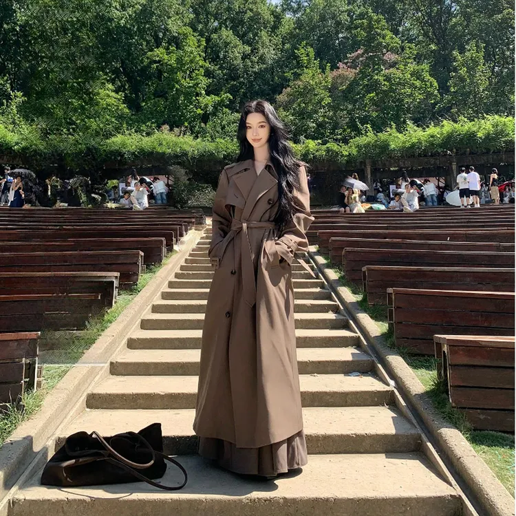 有洧Youwei巨好看的风衣女款高个子新款秋季中长款宽松卡其色外套