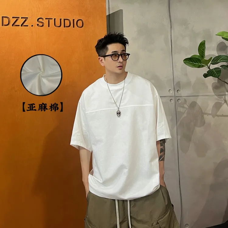 海云镜25ss简约纯色光板亚麻棉宽松蝙蝠袖T恤Y8109