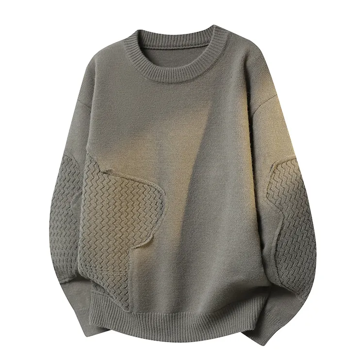 高级感毛衣男士秋冬季2025新款潮牌拼接简约慵懒风圆领针织衫内搭