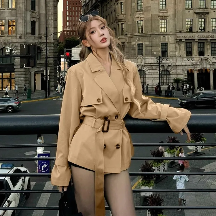 卡其色小个子风衣外套女2025秋季新款高端大气英伦风收腰短款上衣