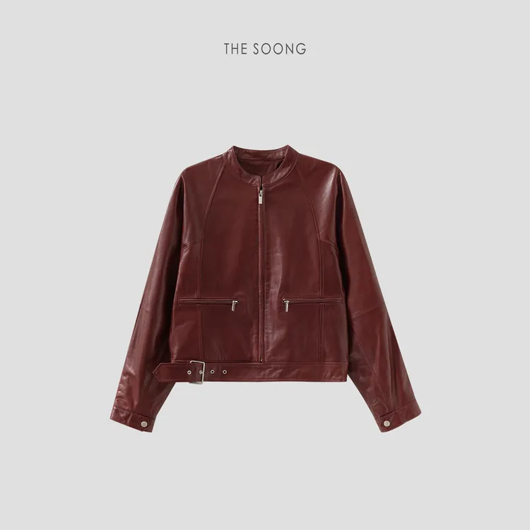 THESOONG | "温润革调" 复古软羊皮漆面光泽感松弛夹克皮衣PY7728