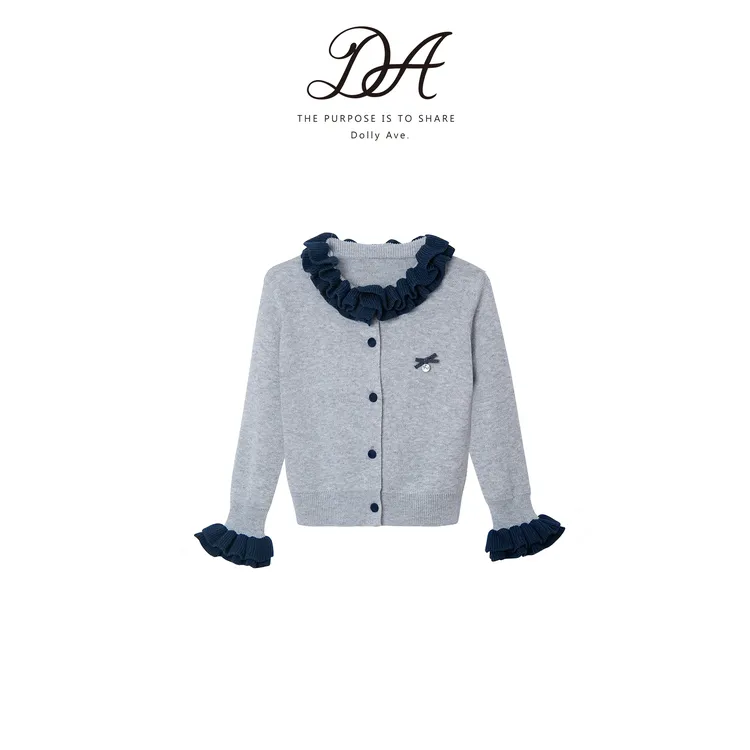 Dolly Ave「少女系列」轻奢美丽奴羊毛混纺花边高弹保暖女童开衫