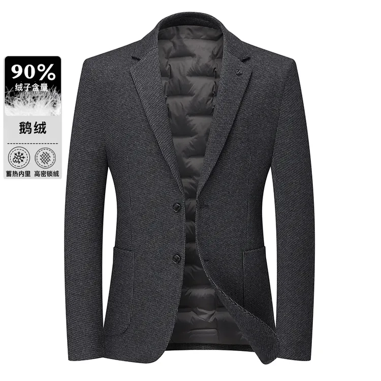 【90%鹅绒】羽绒毛料西服新款男士厚款休闲羊毛西装保暖上衣外套630