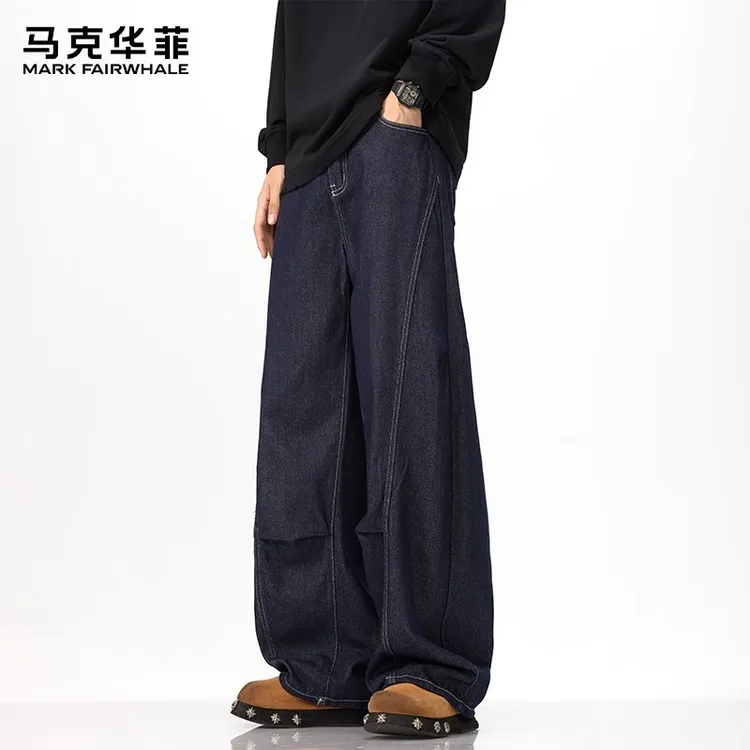 马克华菲美式原色牛仔裤男士春秋季新款弯刀裤子直筒宽松阔腿长裤