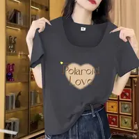 清仓~方领抗起球印花宽松韩版高质感百搭短袖T恤