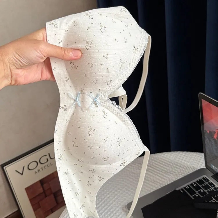 薄款蕾丝碎花内衣女士小胸聚拢透气无钢圈收副乳防下垂少女文胸罩
