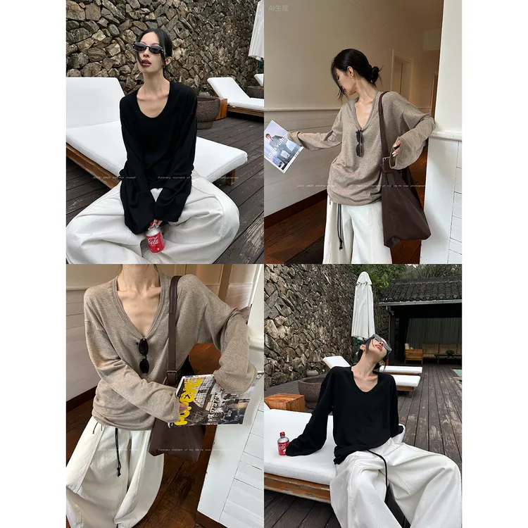 JCCC影子【秘鲁暖云】两色羊毛混纺百搭U领针织打底衫JE5HZS12