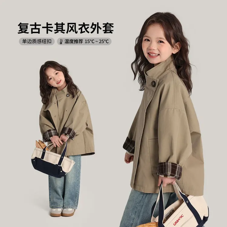 2025韩版春季女童外套上衣百搭时尚儿童春款休闲复古中长款风衣潮