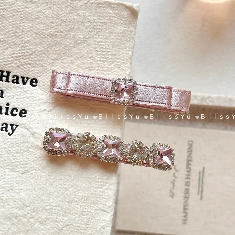 新款小众设计女团缎面丝光皓石蝴蝶结发夹刘海侧边夹碎发夹头饰女