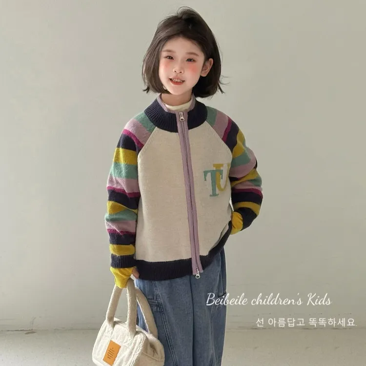 女大童外套春秋装2025新款儿童女孩秋季韩系毛衣针织开衫洋气卫衣