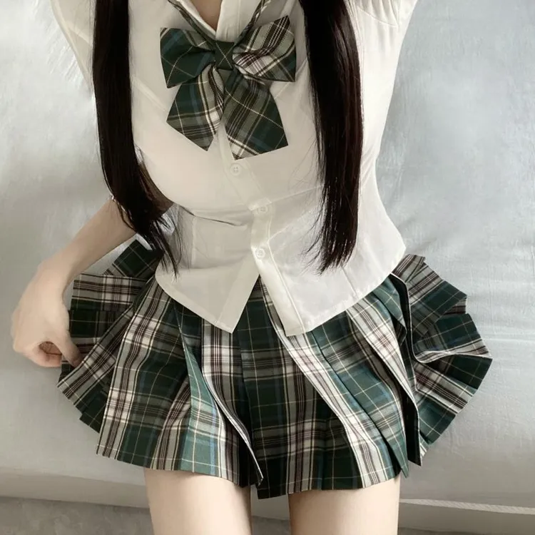 圣熊原创jk深绿格裙【林涧织梦】正版制服学院风半身裙JK百褶短裙
