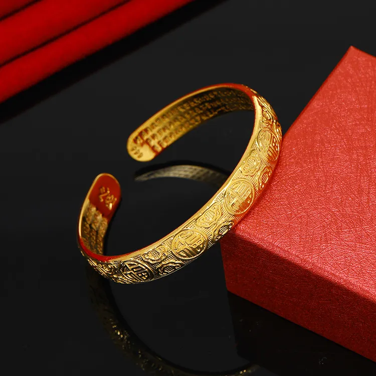 合金手镯 鎏金百福心经手镯百搭福气实心不掉色气质复古传承