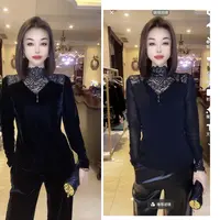 2025秋季新款重工串珠网纱长袖T恤打底衫女内搭性感小衫法式上衣