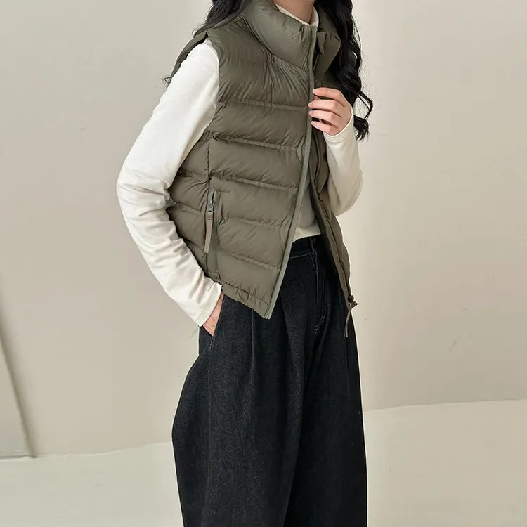 立领短款马夹女士秋冬季韩系修身保暖棉马甲宽松型高领学院风外套