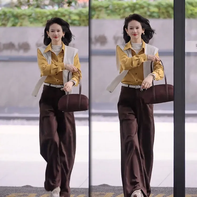 2025秋季新款女设计感一整套小众高级感上衣搭配休闲阔腿裤两件套