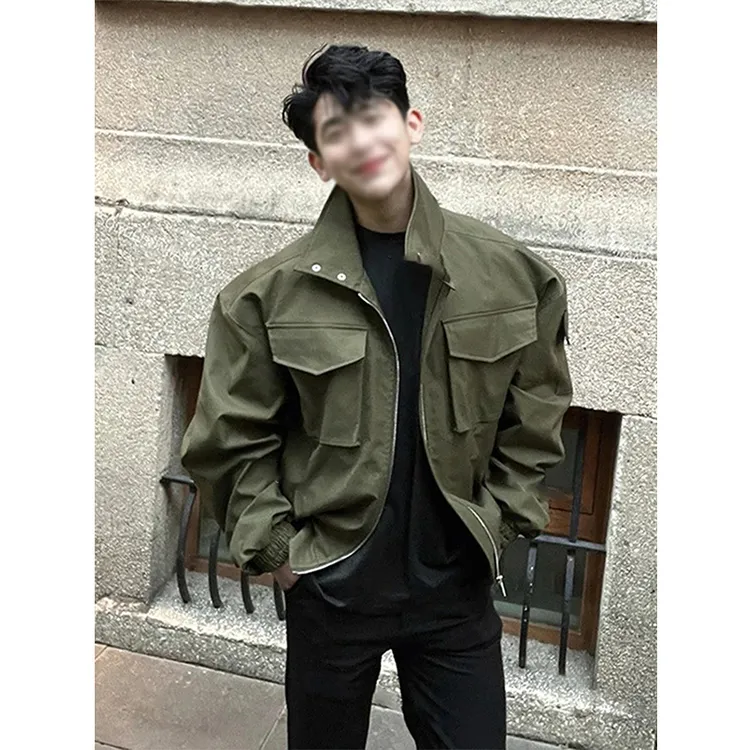 军绿色轻骑兵棒球服男春秋季bomber短款立领廓形情侣飞行夹克外套