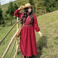 DC8296大码女装【草原精灵】民族风流苏连衣裙秋季胖mm长袖度假裙子