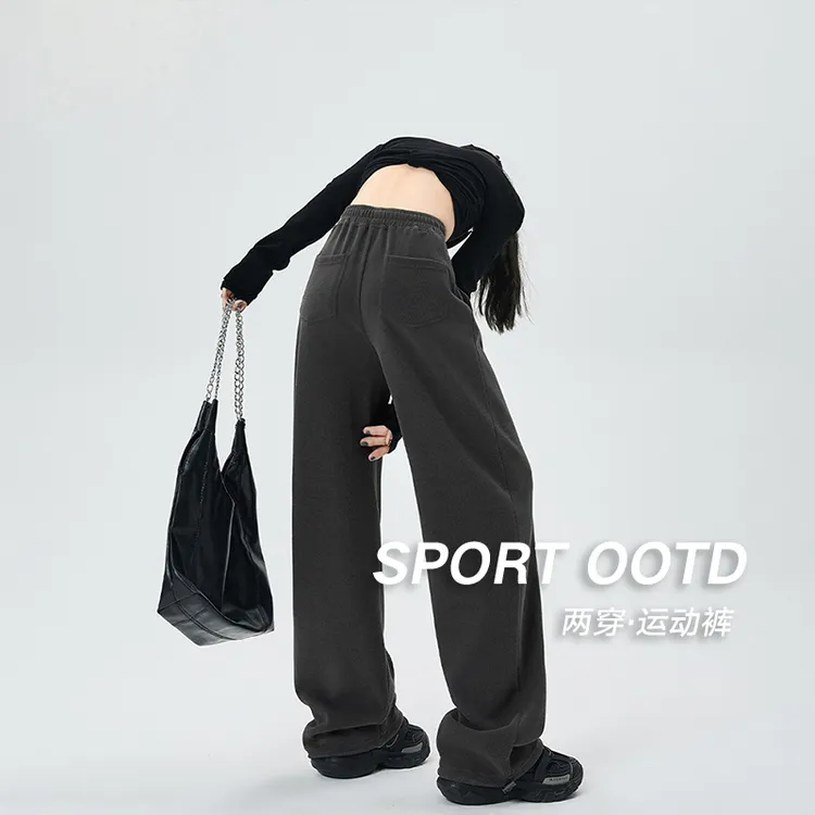 美式运动裤子女春秋2025束宽松阔腿裤垂坠感休闲秋冬小个子卫裤