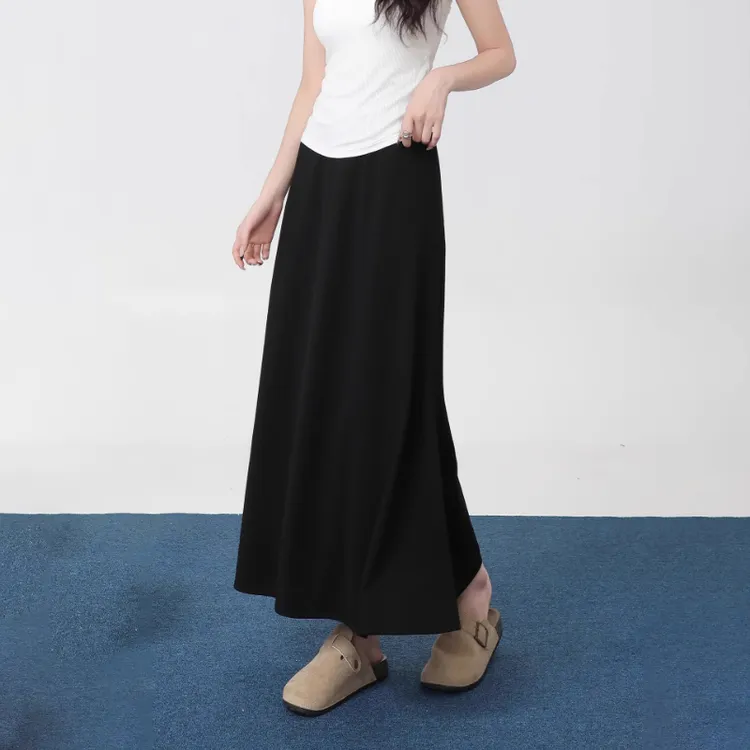 夏季黑色开叉西装裙遮肉显瘦半身裙女大码高腰遮胯宽松垂感鱼尾裙