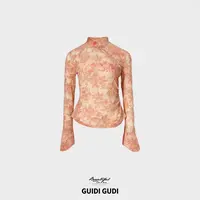 GUIDI GUDI【浅酌清欢】新中式秋冬设计感修身长袖上衣/黄加蓝 