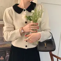 撞色翻领针织开衫女早秋韩系时髦设计感宽松百搭长袖上衣外套
