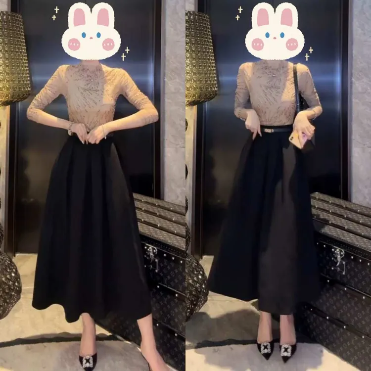 “闪光聚焦”设计感法式时尚烫钻上衣+复古法式赫本风半身裙BB50474