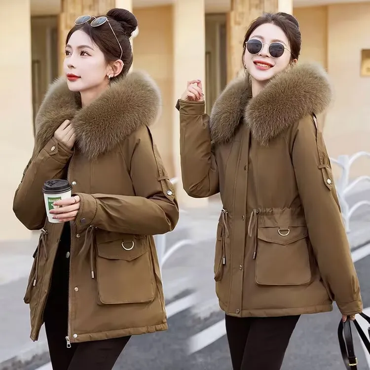 派克服女2025年新品冬季大毛领棉服修身显瘦棉袄加绒加厚保暖外套