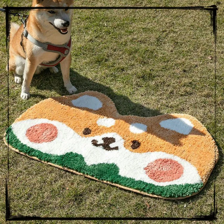 柴犬卡通仿羊绒地垫毛绒绒加厚可爱猪猪浴室厕所门口脚垫房间地毯