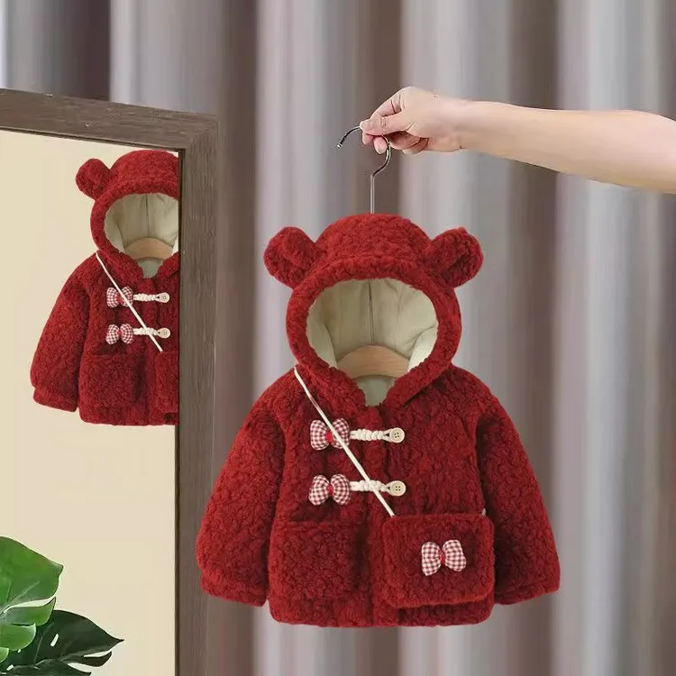 女童2025秋冬新款加绒保暖洋气柔软时尚毛毛绒外套时尚喜庆拜年服