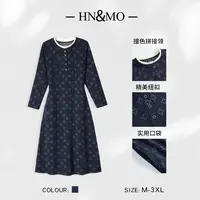 韩穆KA32615秋装新款高端气质显瘦连衣裙宽松简约妈妈拼接领裙子
