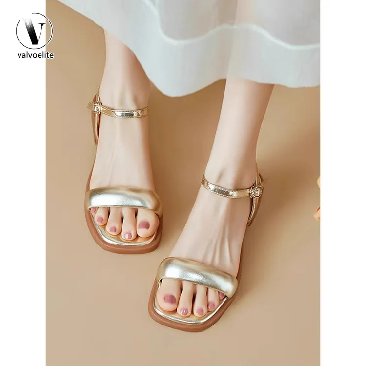 VALVOELITE凉鞋女款新款夏季平底一字法式凉鞋女外穿配裙子罗马鞋