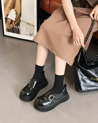【郭幂幂】单鞋搭扣厚底乐福鞋深口浅口罗马元素纯色女鞋春季219-2